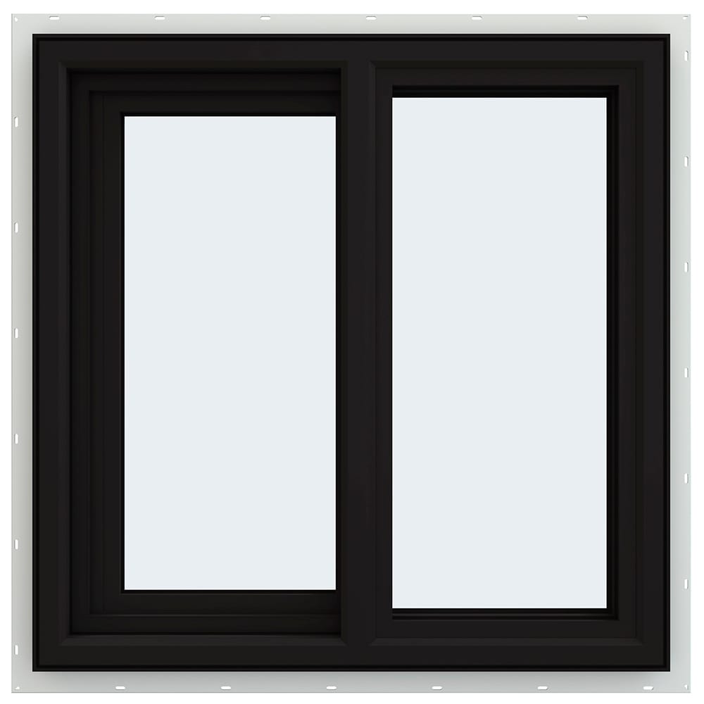JELD-WEN FiniShield V-4500 23-1/2-in x 23-1/2-in x 3-in Jamb Left-Operable Vinyl Sliding Window, Black Exterior/White Interior, Full Screen Included