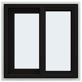 JELD-WEN FiniShield V-4500 23-1/2-in x 23-1/2-in x 3-in Jamb Left-Operable Vinyl Sliding Window, Black Exterior/White Interior, Full Screen Included