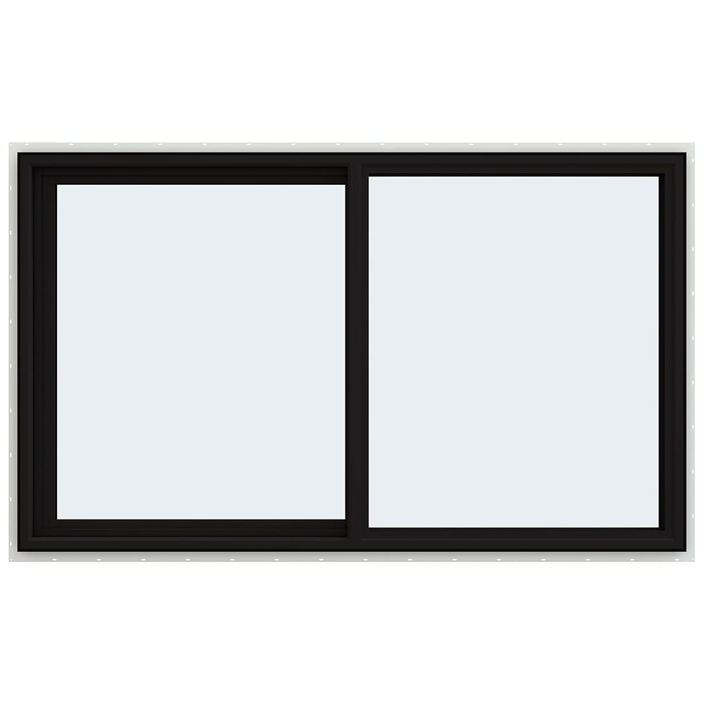 JELD-WEN FiniShield V-4500 59-1/2-in x 35-1/2-in x 3-in Jamb Left-Operable Vinyl Sliding Window, Black Exterior/White Interior, Full Screen Included