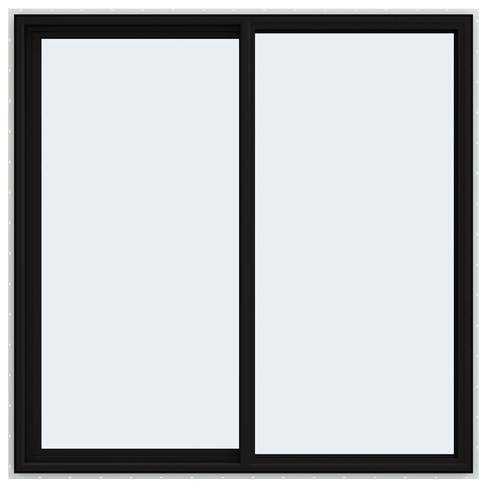 JELD-WEN FiniShield V-4500 59-1/2-in x 59-1/2-in x 3-in Jamb Left-Operable Vinyl Black Sliding Window, Full Screen Included