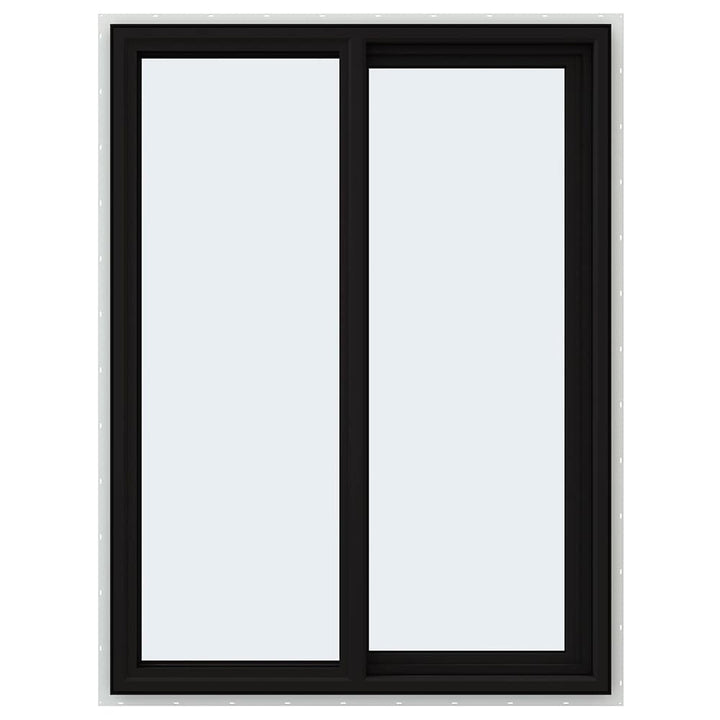 JELD-WEN FiniShield V-4500 35-1/2-in x 47-1/2-in x 3-in Jamb Right-Operable Vinyl Sliding Window, Black Exterior/White Interior, Full Screen Included
