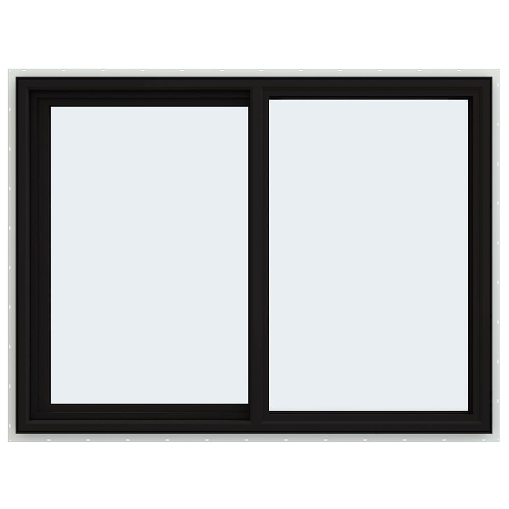 JELD-WEN FiniShield V-4500 47-1/2-in x 35-1/2-in x 3-in Jamb Left-Operable Black Exterior/White Interior Vinyl Sliding Window, Full Screen Included