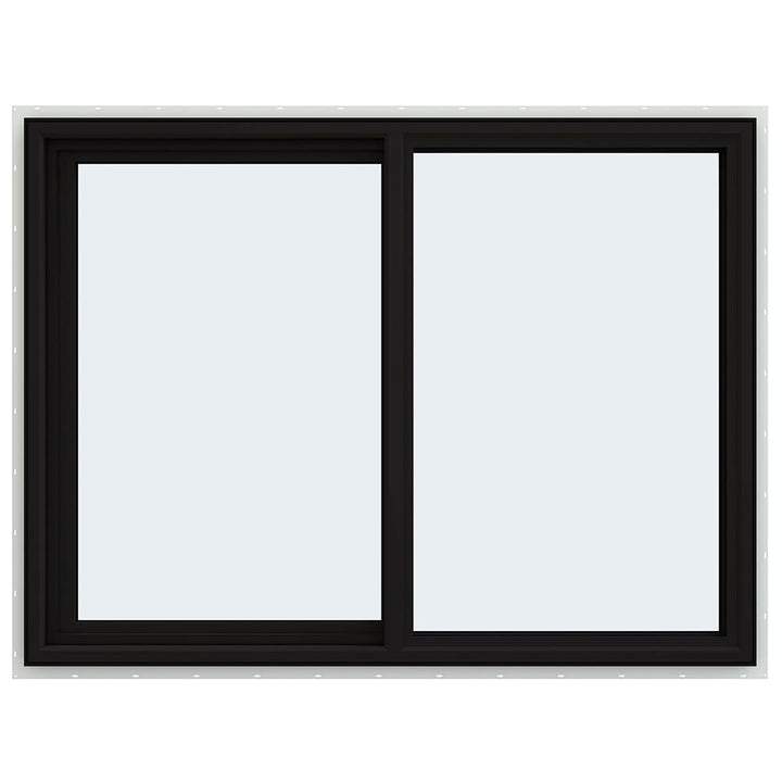 JELD-WEN FiniShield V-4500 47-1/2-in x 35-1/2-in x 3-in Jamb Left-Operable Black Exterior/White Interior Vinyl Sliding Window, Full Screen Included