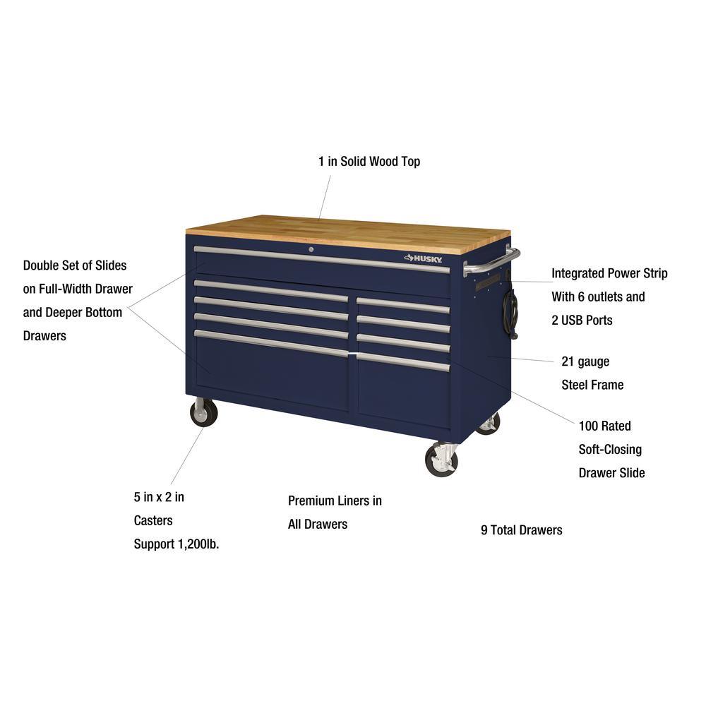 52 in. 9-Drawer Mobile Workbench in Gloss Blue - Super Arbor