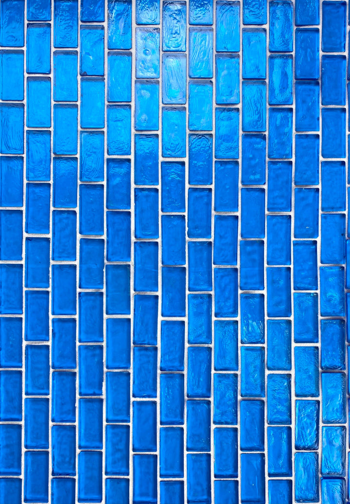 Abolos Recyled Ocean Blue 12-in x 12-in Glossy Glass Brick look Mosaic Wall Tile product image