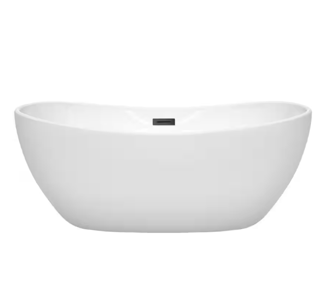 Rebecca 60 in. Acrylic Flatbottom Bathtub in White with Matte Black Trim