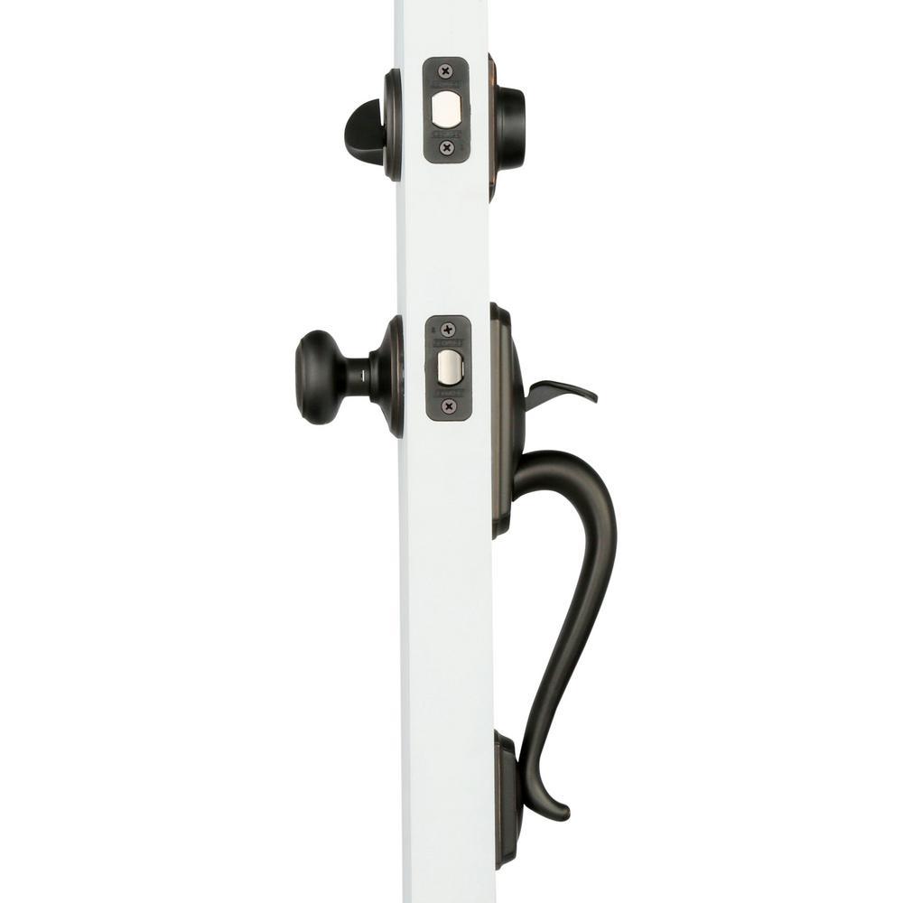 Camelot Aged Bronze Single Cylinder Deadbolt with Georgian Knob Door Handleset - Super Arbor