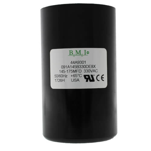 Lennox 44A93 capacitor - front view (Voltage: 330v; MFD: 145-175)