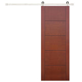36 in. x 84 in. Contemporary Prefinished 5-Panel Flush Mahogany Wood Sliding Barn Door with Bronze Hardware Kit - Super Arbor