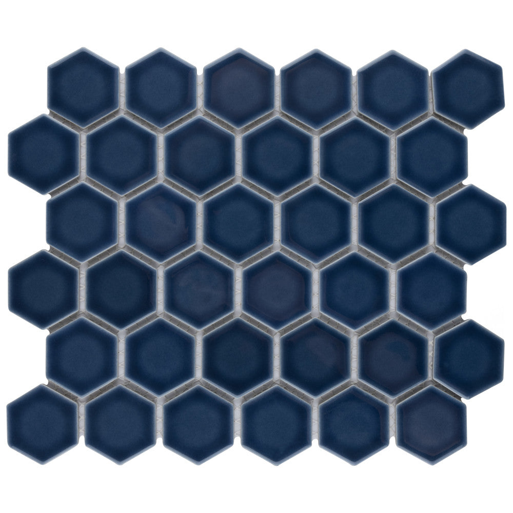 Merola Tile Hudson Due Hex 2 in. Denim Blue 11 in. x 12 in. Porcelain Mosaic (9.97 sq. ft. / Case)