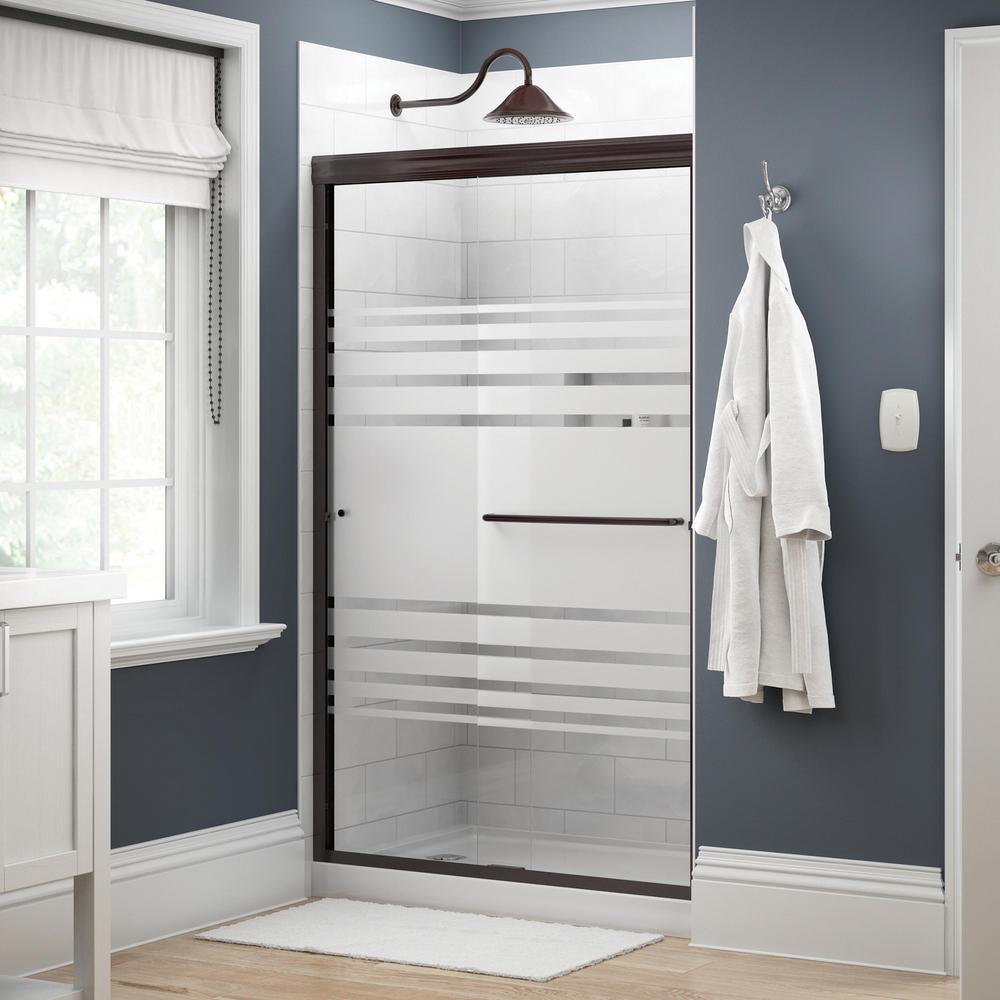 Simplicity 48 in. x 70 in. Semi-Frameless Traditional Sliding Shower Door in Bronze with Clear Glass - Super Arbor