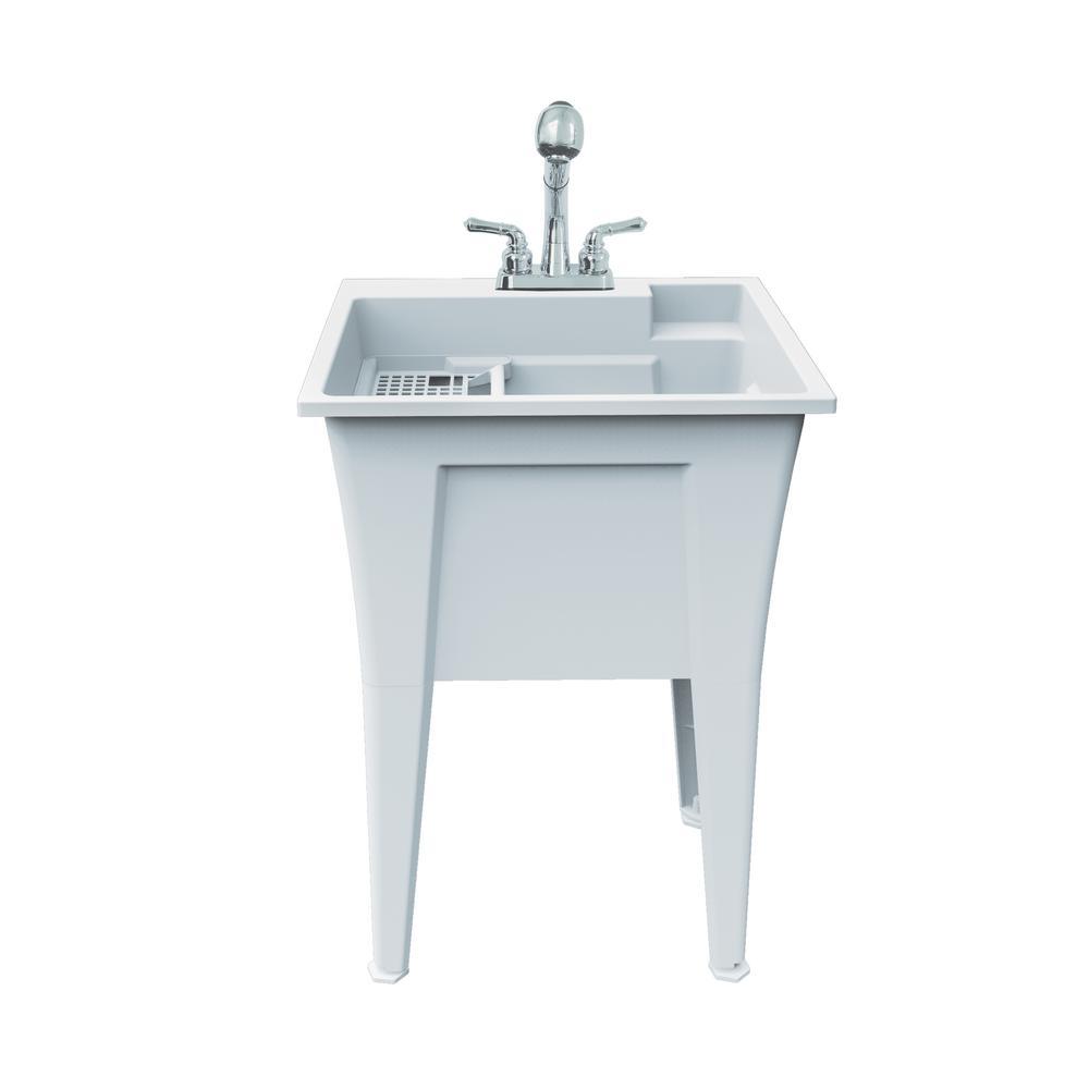 24 in. x 22 in. Polypropylene Granite Laundry Sink with 2 Hdl Non Metallic Pullout Faucet and Installation Kit - Super Arbor