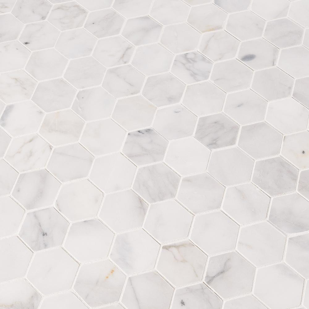 Calacatta Cressa Hexagon 12 in. x 12 in. x 10mm Honed Marble Mesh-Mounted Mosaic Tile (9.8 sq. ft./Case) - Super Arbor