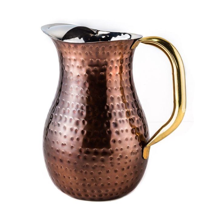 2.25 Qt. Decor Antique Copper Hammered Water Pitcher, Brass Ice Guard and Handle