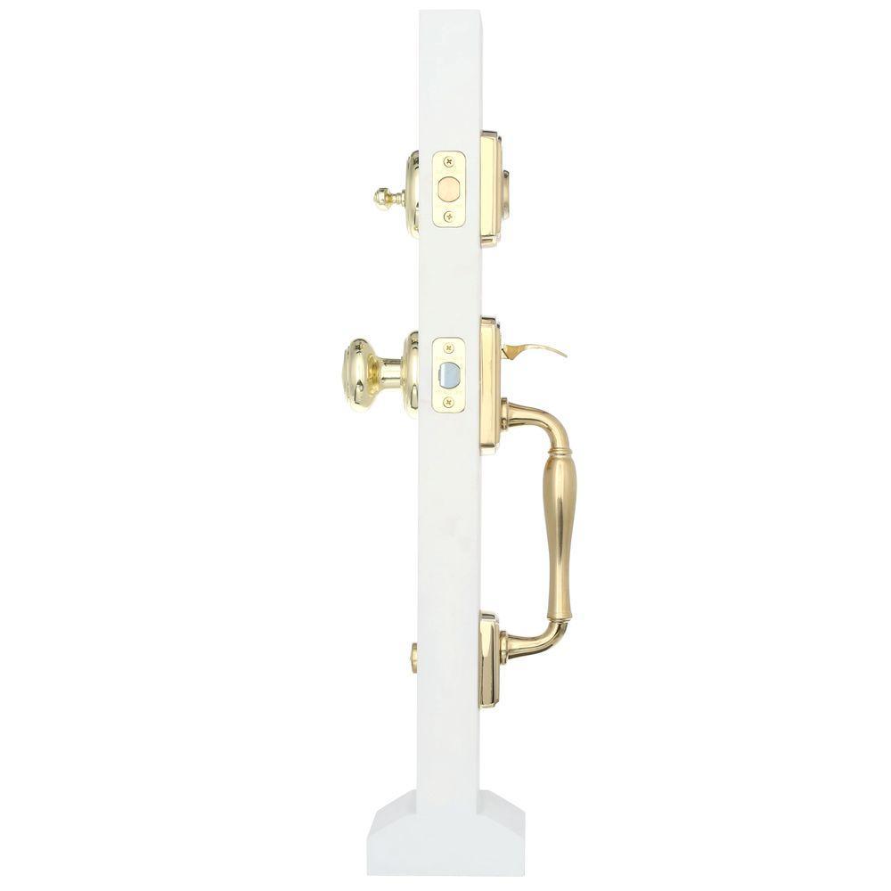 Prestige Wesley Single Cylinder Lifetime Polished Brass Door Handleset with Alcott Door Knob Featuring SmartKey Security - Super Arbor
