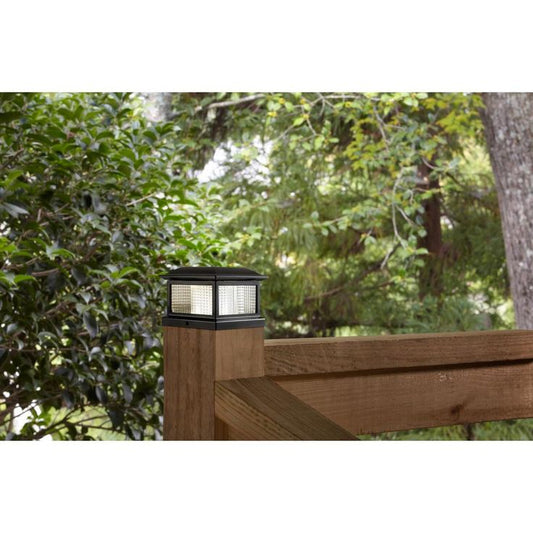 5.5 in. x 5.5 in. Outdoor Black Solar Integrated LED Plastic Post Cap Light with 3.5 in. x 3.5 in. Adaptor (2-Pack)