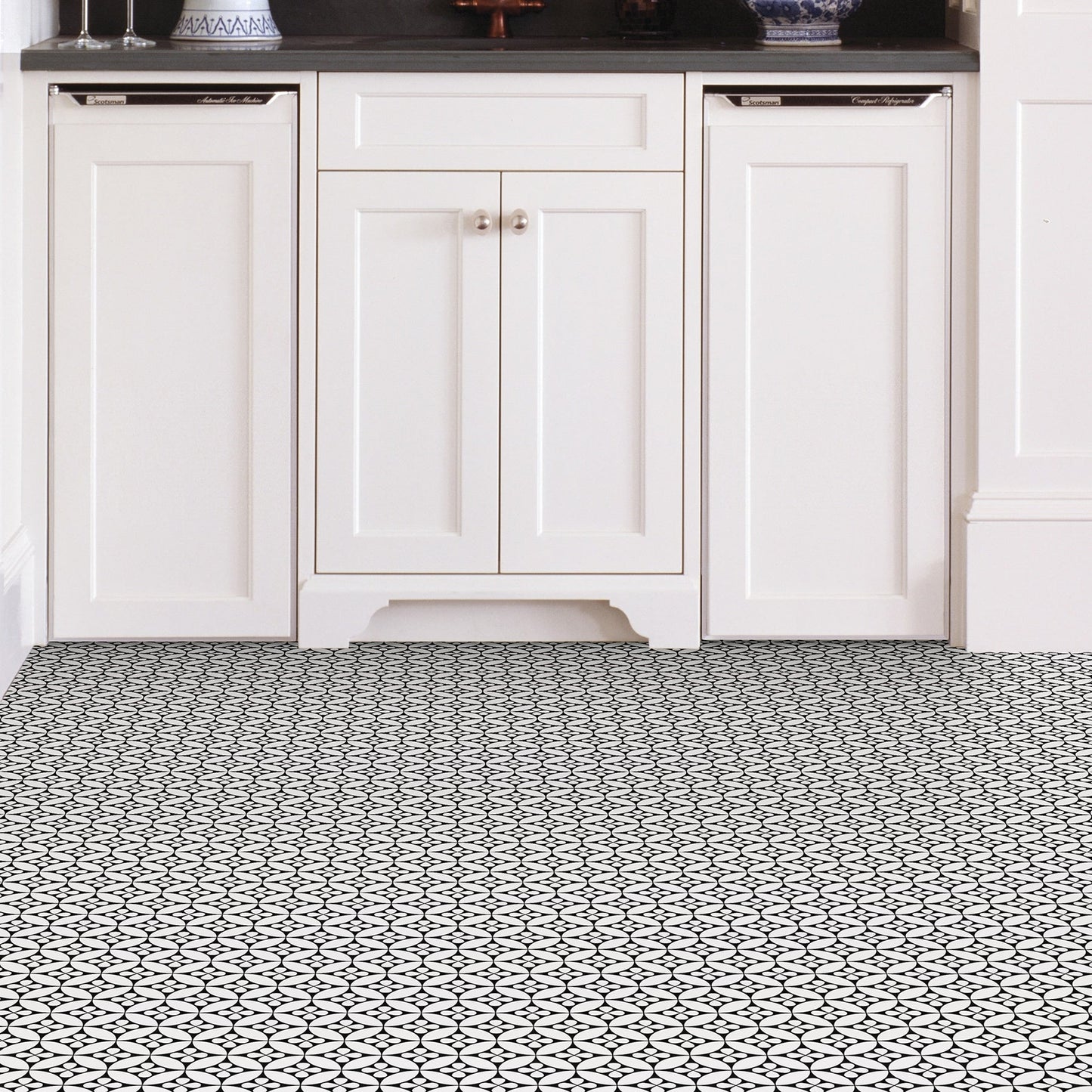 FloorPops Fleur Black & White 12-in x 12-in Peel and Stick Vinyl Floor Tiles, Water-Resistant, 20-sq ft Coverage
