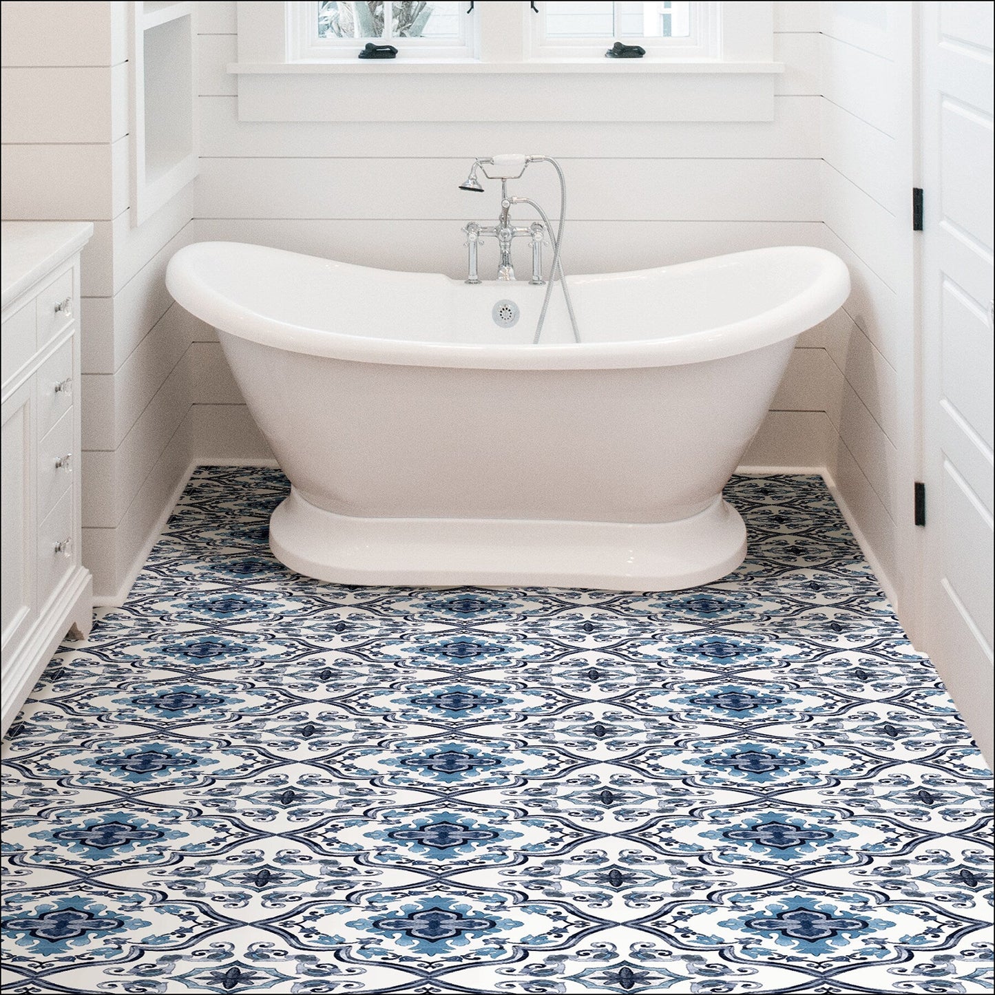 FloorPops Marrakesh Blue 12-in x 12-in Water-Resistant Peel-and-Stick Vinyl Tile Flooring, 20-sq ft Carton