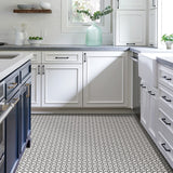 FloorPops Fleur Black & White 12-in x 12-in Peel and Stick Vinyl Floor Tiles, Water-Resistant, 20-sq ft Coverage