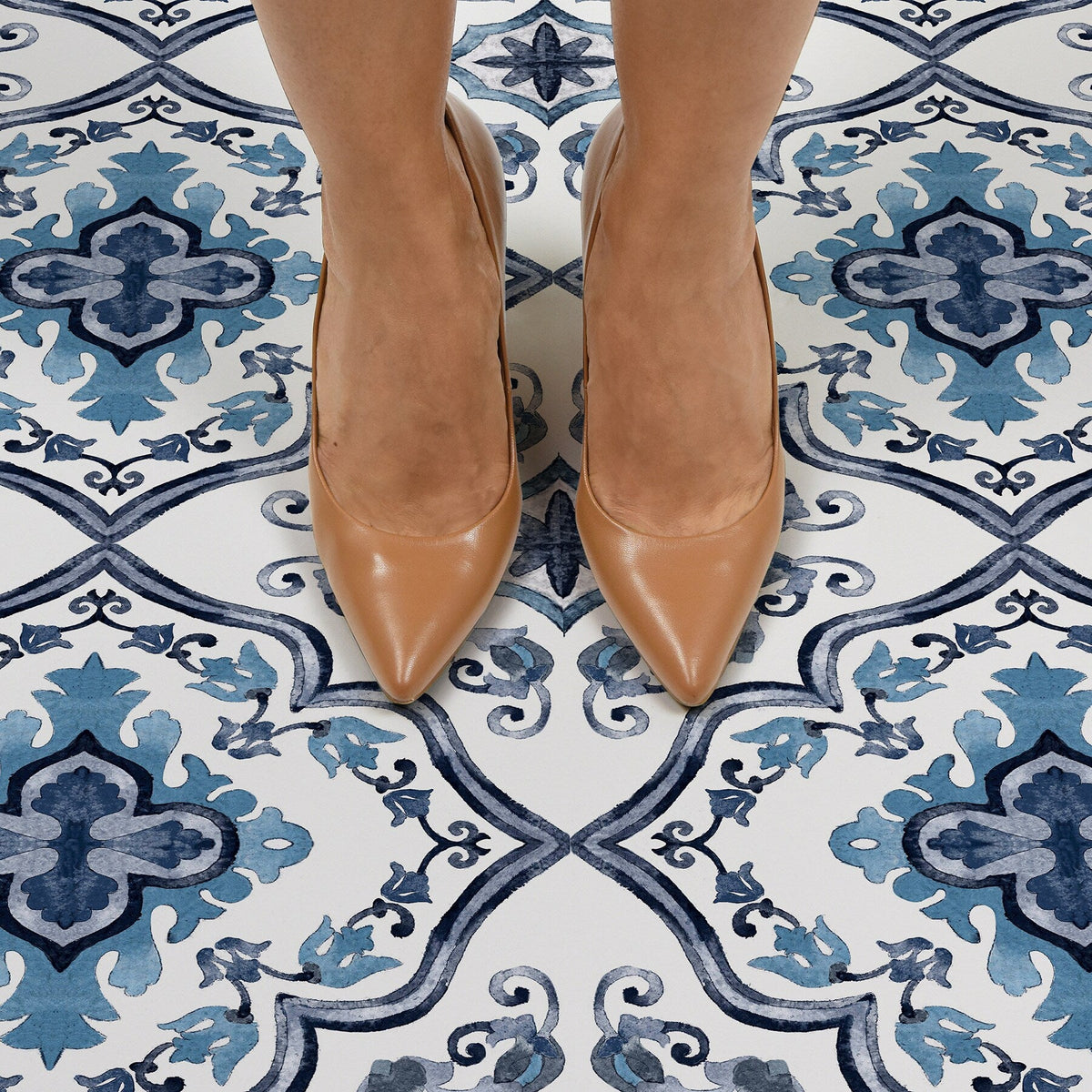 FloorPops Marrakesh Blue 12-in x 12-in Water-Resistant Peel-and-Stick Vinyl Tile Flooring, 20-sq ft Carton