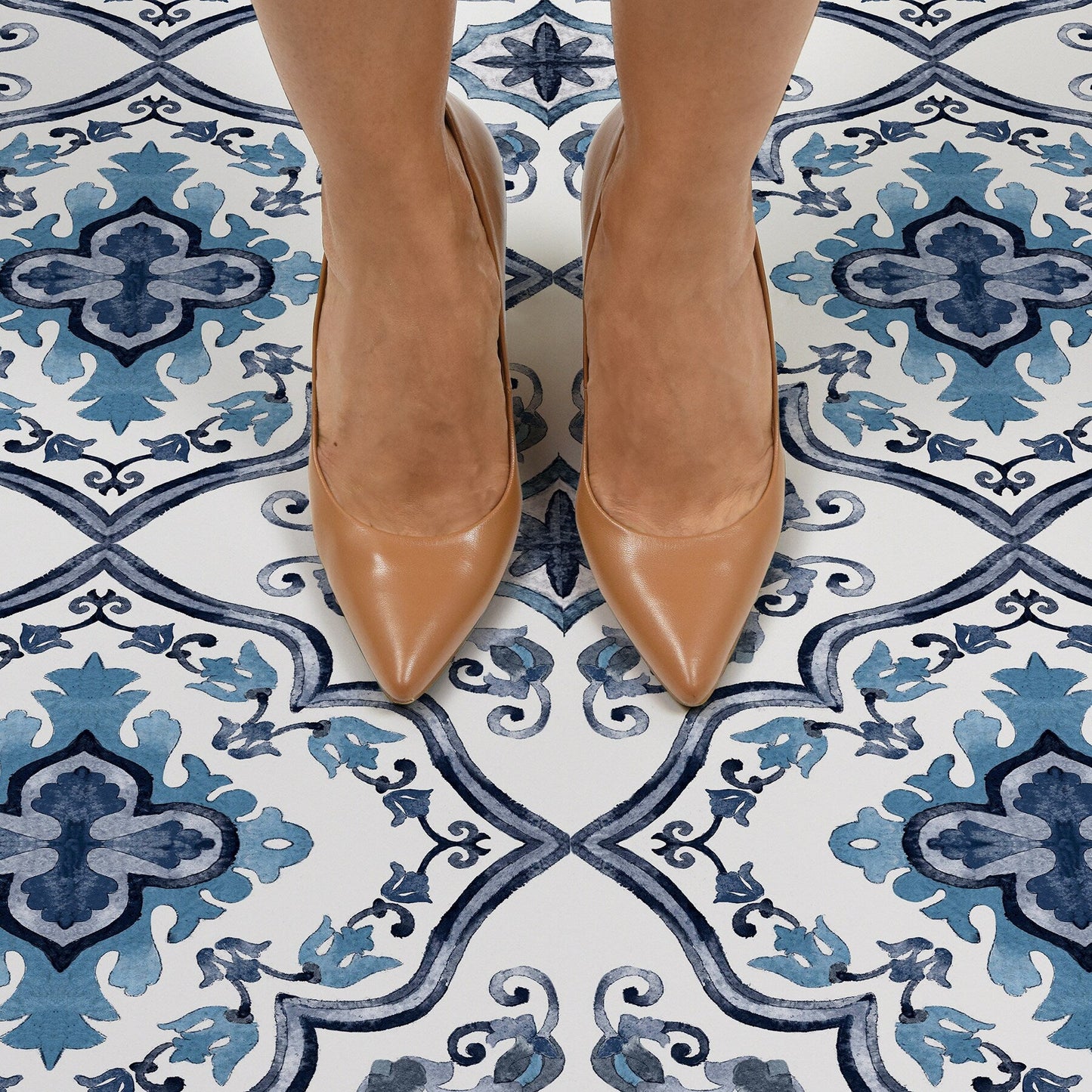 FloorPops Marrakesh Blue 12-in x 12-in Water-Resistant Peel-and-Stick Vinyl Tile Flooring, 20-sq ft Carton