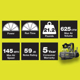 RYOBI 145 MPH 625 CFM 40-Volt Lithium-Ion Cordless Backpack Blower 5 Ah Battery and Charger Included