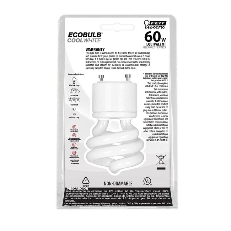 60-Watt Equivalent T3 Spiral Non-Dimmable GU24 Base Compact Fluorescent CFL Light Bulb, Cool White 4100K