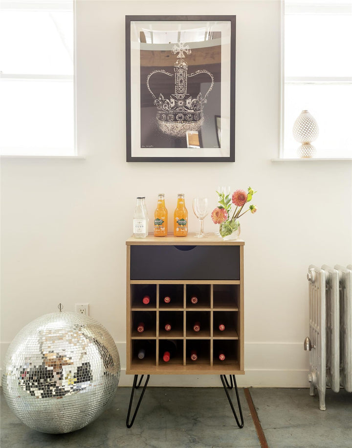 Ameriwood Home Concord Contemporary/Modern Reclaimed Oak Metal Curio Cabinet with Wine Storage
