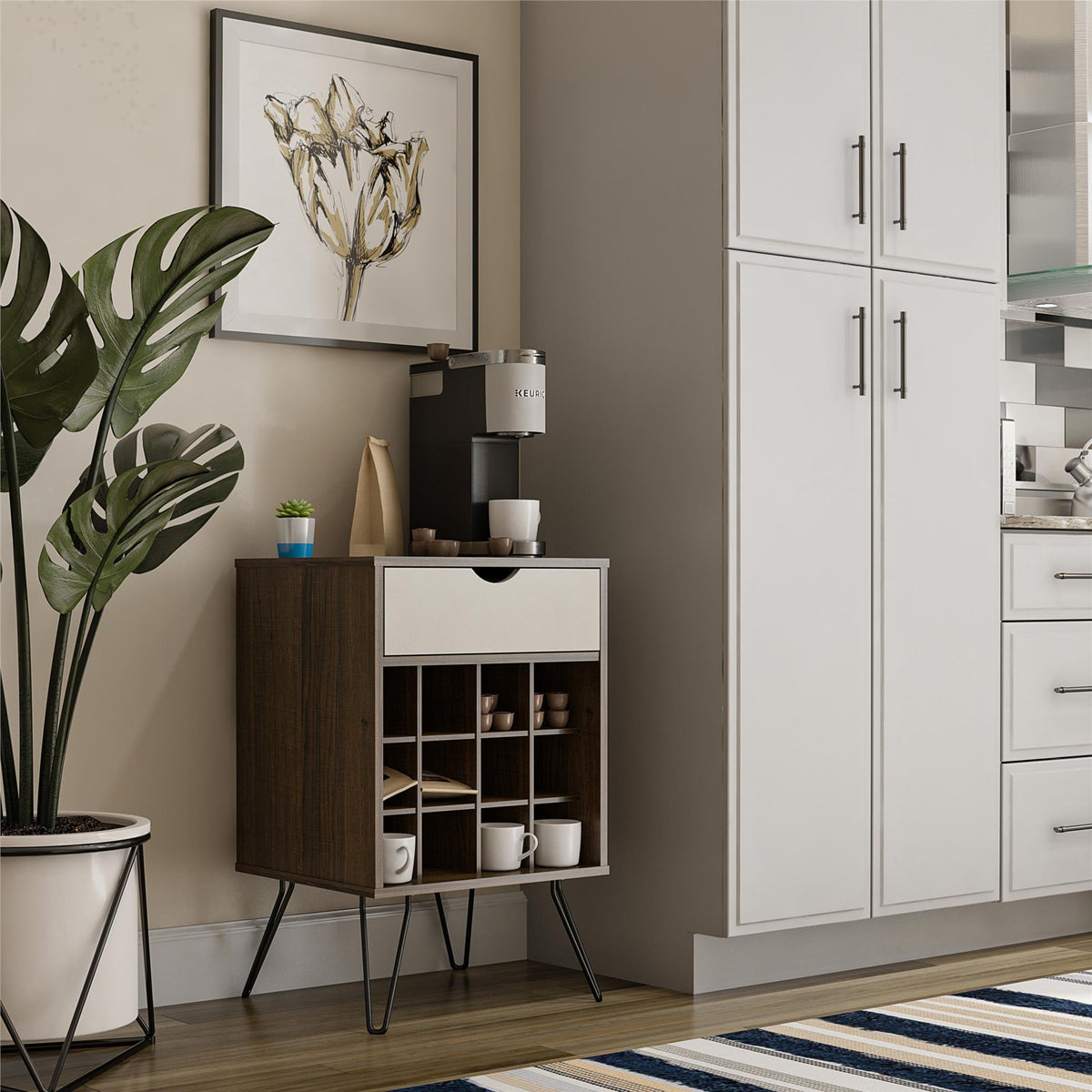 Ameriwood Home Concord Contemporary/Modern Homestead Oak Metal Curio Cabinet with Wine Storage