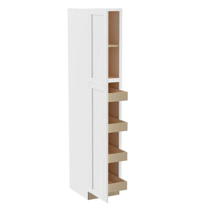 Home Decorators Collection Washington Vesper White Plywood Shaker Assembled Utility Pantry Kitchen Cabinet 4 ROT Sft Cl 18 in W x 24 in D x 90 in H