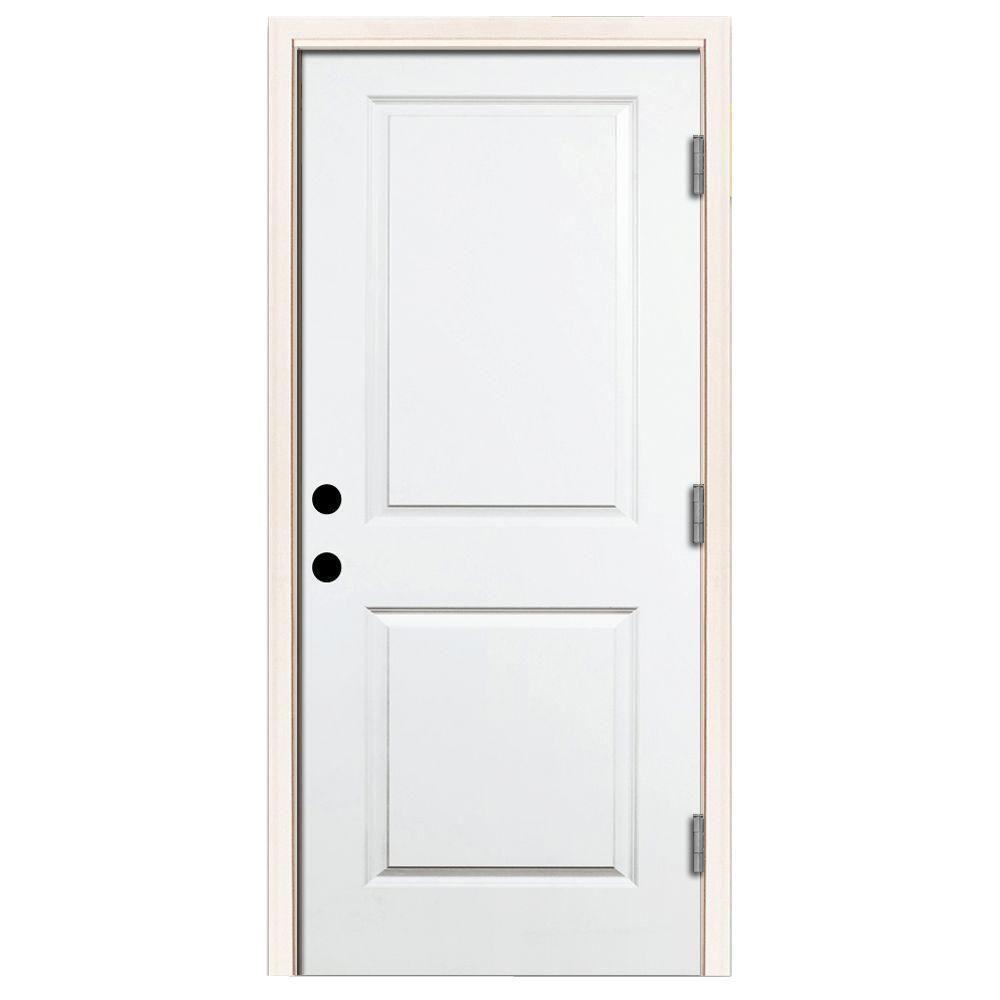 36 in. x 80 in. Premium 2-Panel Square Primed White Steel Prehung Front Door w/ 36 in. Right-Hand Inswing and 4 in. Wall - Super Arbor