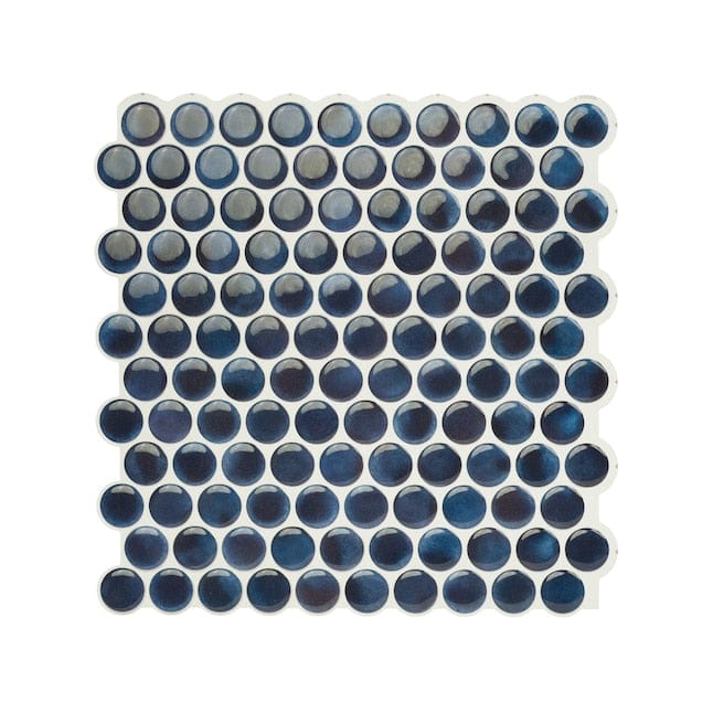 Smart Tiles Penny Davy Navy Blue 9-in x 9-in Glossy Resin Penny Round Subway Peel and Stick Wall Tile (2-sq. ft/ Carton)