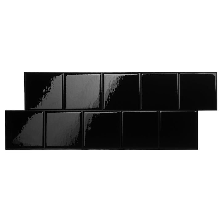Smart Tiles Square Berlin Black 8-in x 20-in Glossy Resin Subway Linear Peel and stick Wall Tile product image