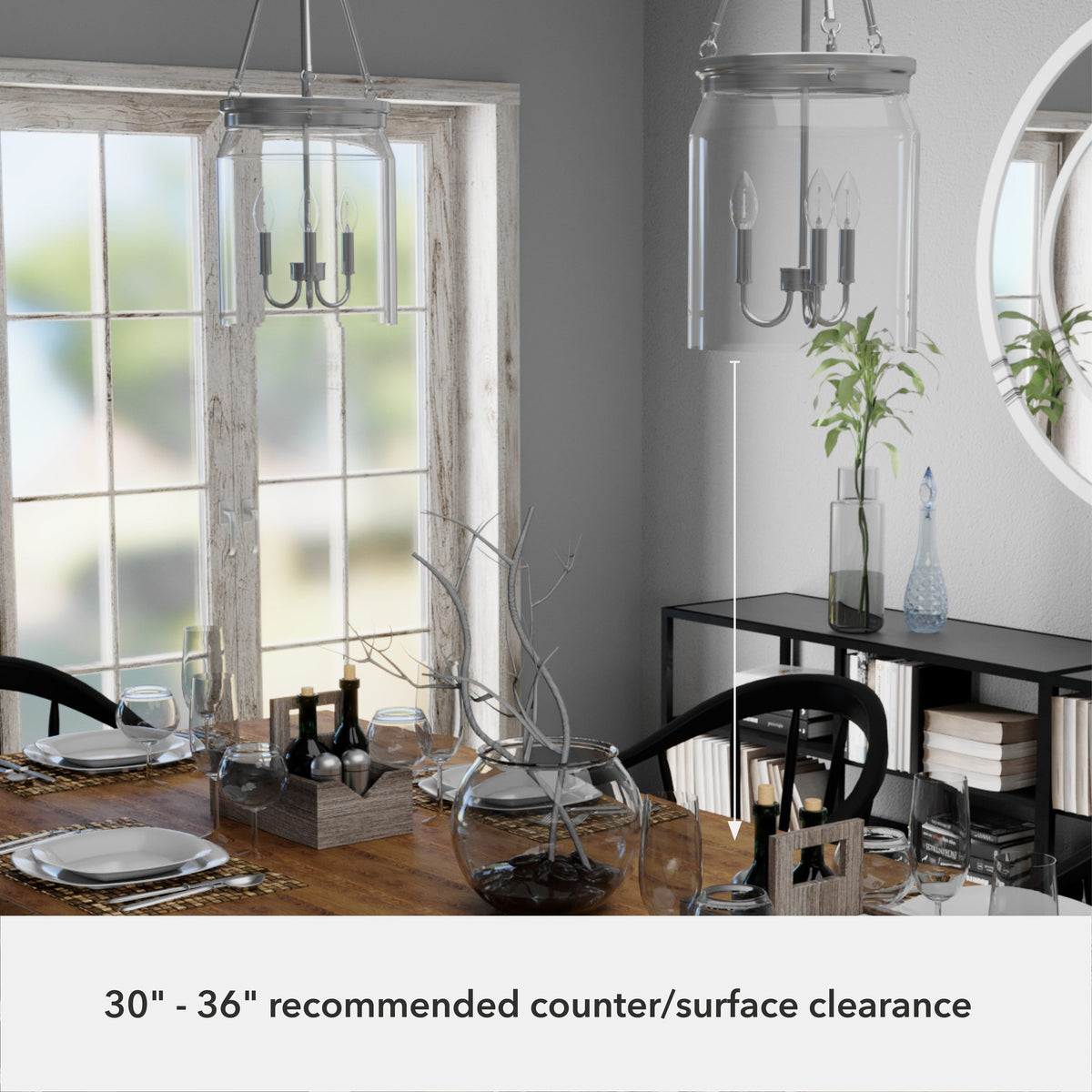 Hunter Devon Park 3-Light Brushed Nickel Transitional Clear Glass Urn LED Medium Hanging Pendant Light