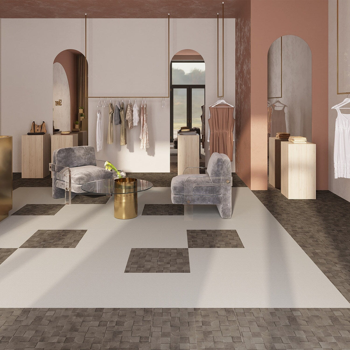 Lucida USA Faded Block Brown Patterned Look 28-mil x 12-in W x 24-in L Waterproof Glue Down Luxury Vinyl Tile Flooring (36-sq ft/ Carton)