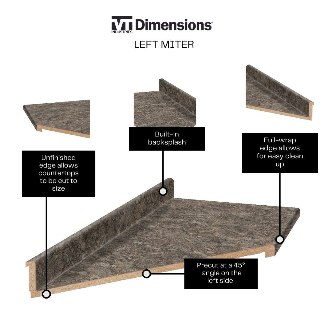 VT Dimensions Wilsonart 10-ft Toffee di Pesco Left-Hand Miter-Cut Laminate Kitchen Countertop with Integrated Backsplash