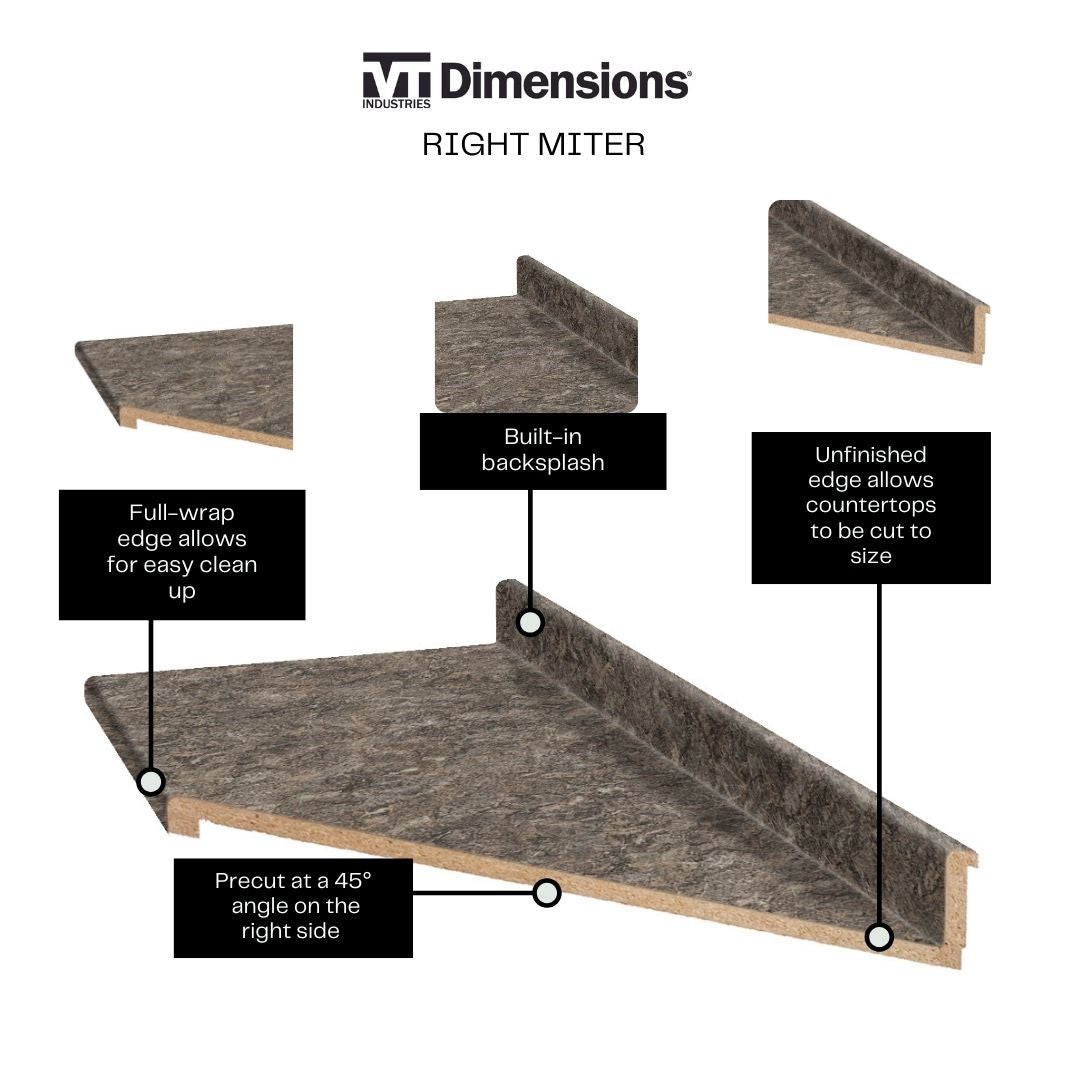 VT Dimensions Wilsonart 6-ft Toffee di Pesco Radiance Left-Hand Miter-Cut Laminate Kitchen Countertop with Integrated Backsplash