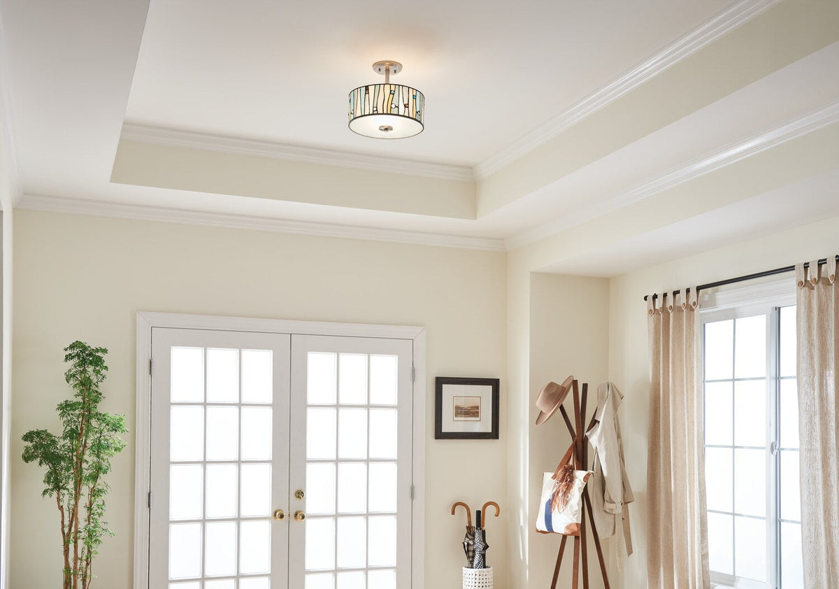 Portfolio 13-in Brushed Nickel Tiffany Semi-Flush Mount Ceiling Light, 2-Light