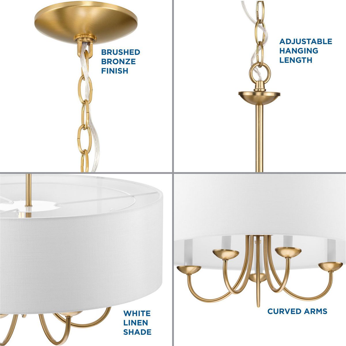 Progress Lighting Drum Shade 5-Light Brushed Bronze Traditional Chandelier