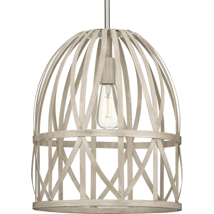 Progress Lighting Chastain 3-Light Brushed Nickel Coastal Bell Medium Hanging Pendant Light