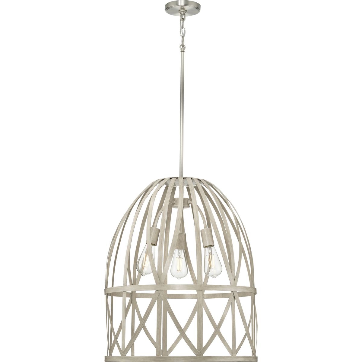 Progress Lighting Chastain 3-Light Brushed Nickel Coastal Bell Medium Hanging Pendant Light
