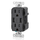 3.6A USB Dual Type A In-Wall Charger with 15 Amp Tamper-Resistant Outlets, Black - Super Arbor