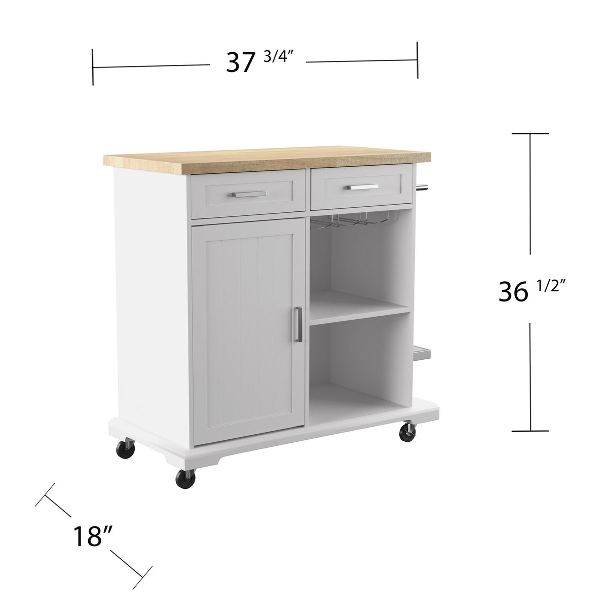 Boston Loft Furnishings White Composite Base with Composite Wood Top Rolling Kitchen Island (18-in x 37.5-in x 36.25-in)