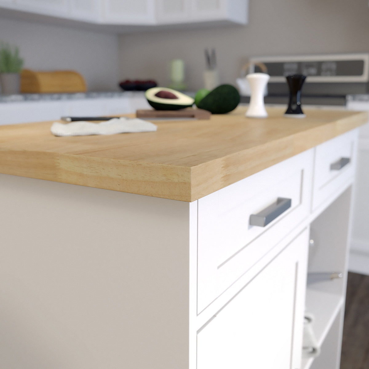 Boston Loft Furnishings White Composite Base with Composite Wood Top Rolling Kitchen Island (18-in x 37.5-in x 36.25-in)
