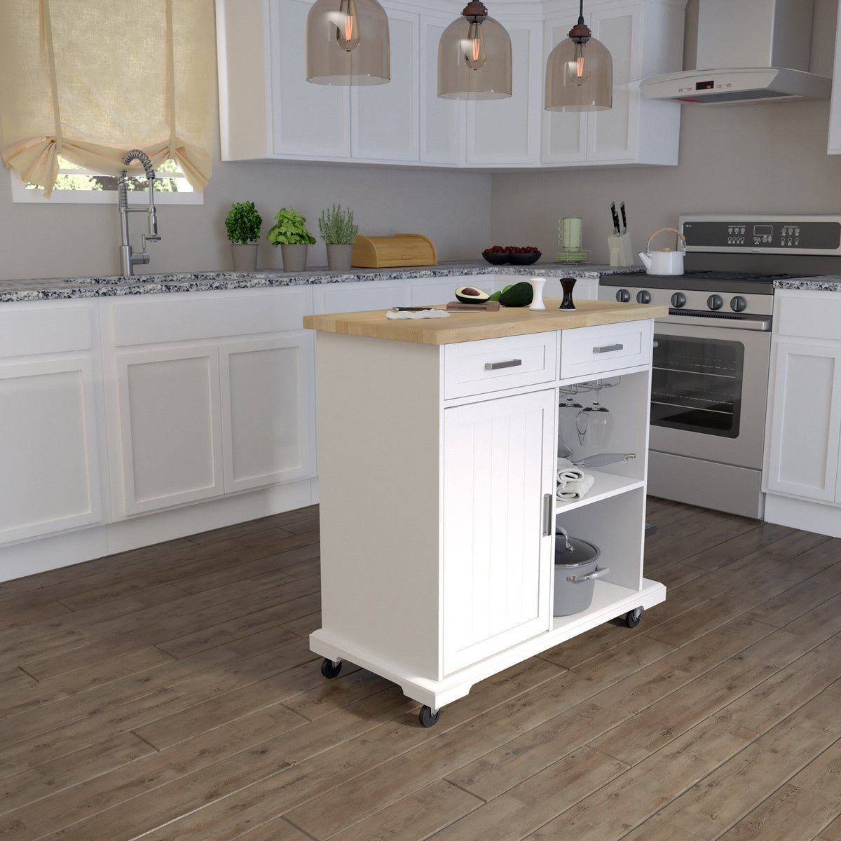 Boston Loft Furnishings White Composite Base with Composite Wood Top Rolling Kitchen Island (18-in x 37.5-in x 36.25-in)