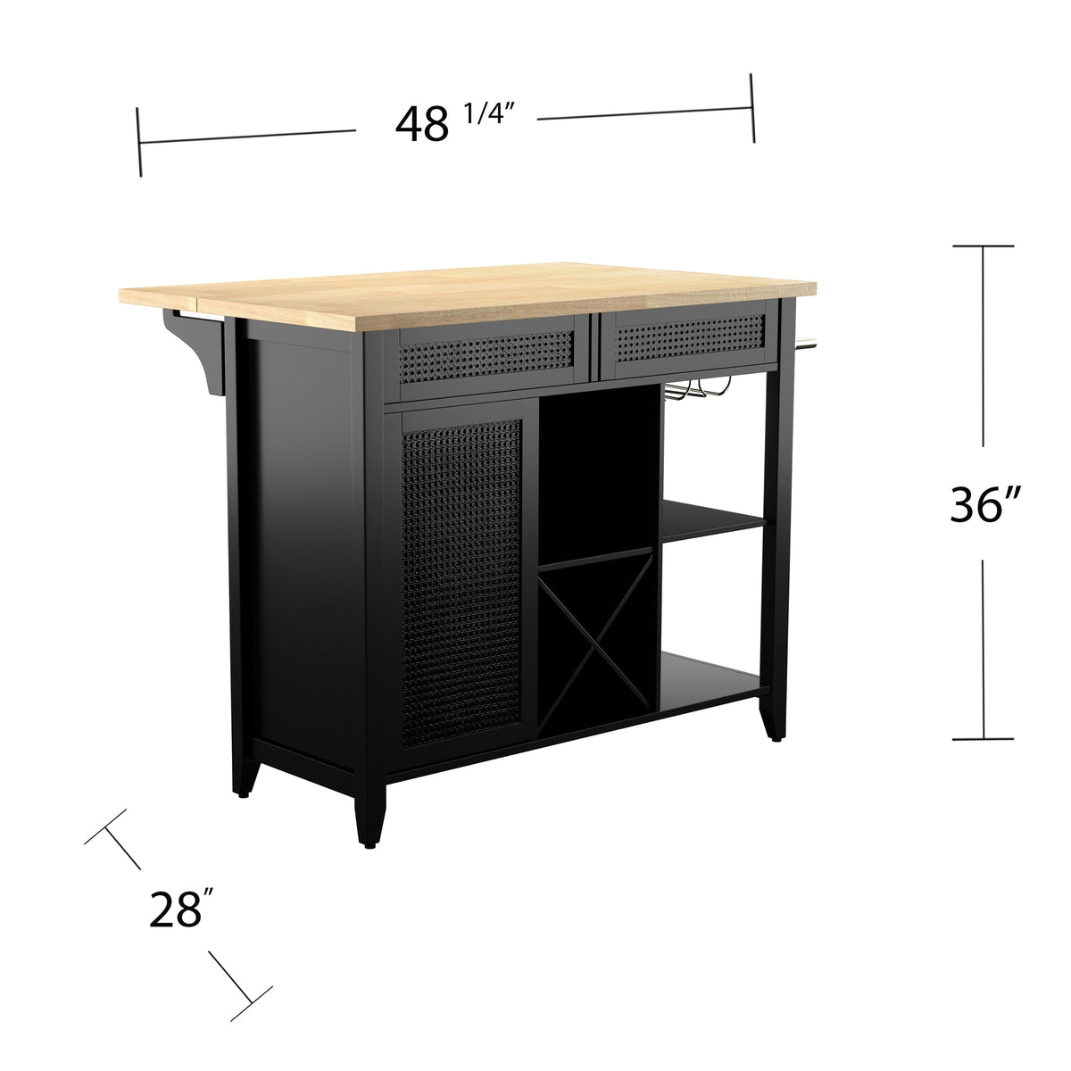 Boston Loft Furnishings Black Composite Base with Composite Wood Top Kitchen Island (28-in x 48.25-in x 36-in)