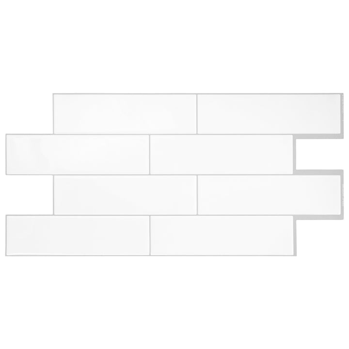 Smart Tiles Oslo White White 23-in x 11-in Glossy Resin Subway Peel and stick Wall Tile product image