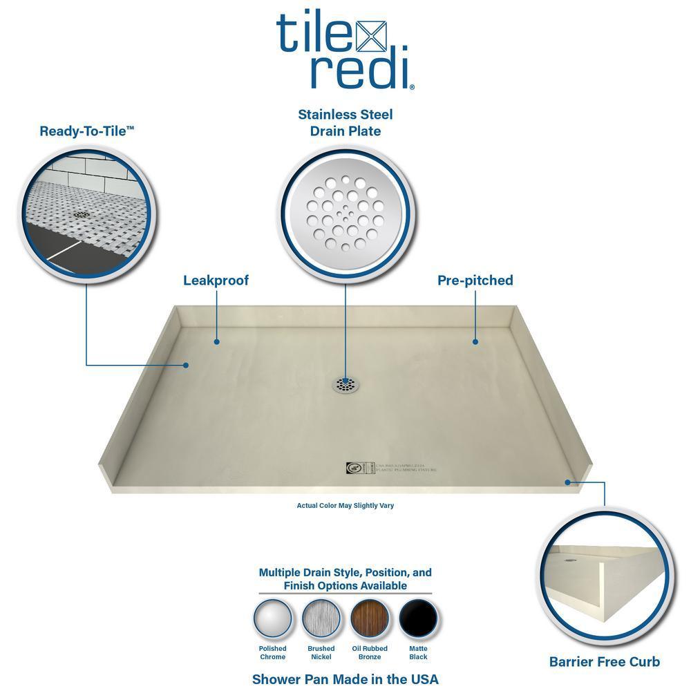 Redi Free 37 in. x 72 in. Barrier Free Shower Base with Center Drain and Polished Chrome Drain Plate - Super Arbor