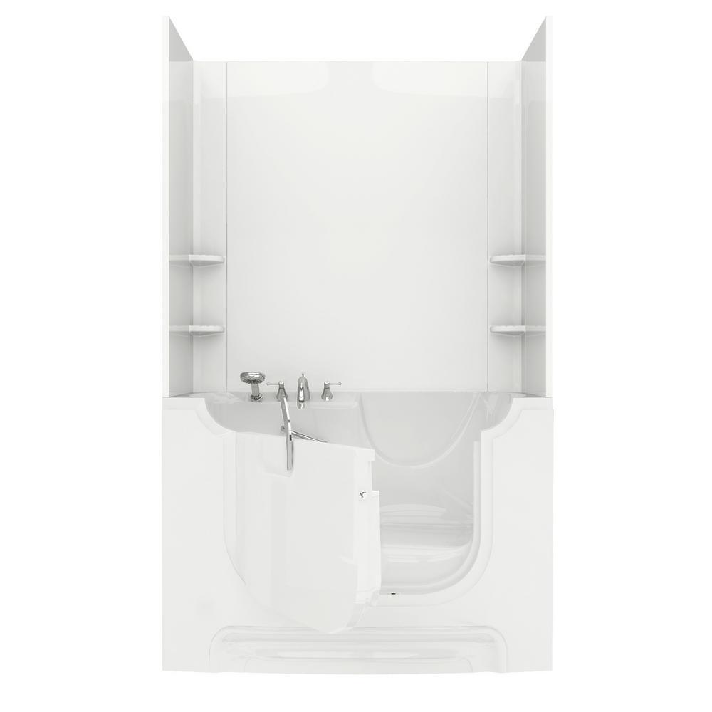 Nova Wheelchair Accessible 5 ft. Walk-in Whirlpool and Air Bathtub with Flat Easy Up Adhesive Wall Surround in Biscuit - Super Arbor