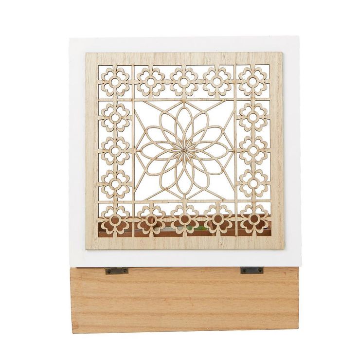 Brown Tea Box Storage Holder with Wood Floral Pattern